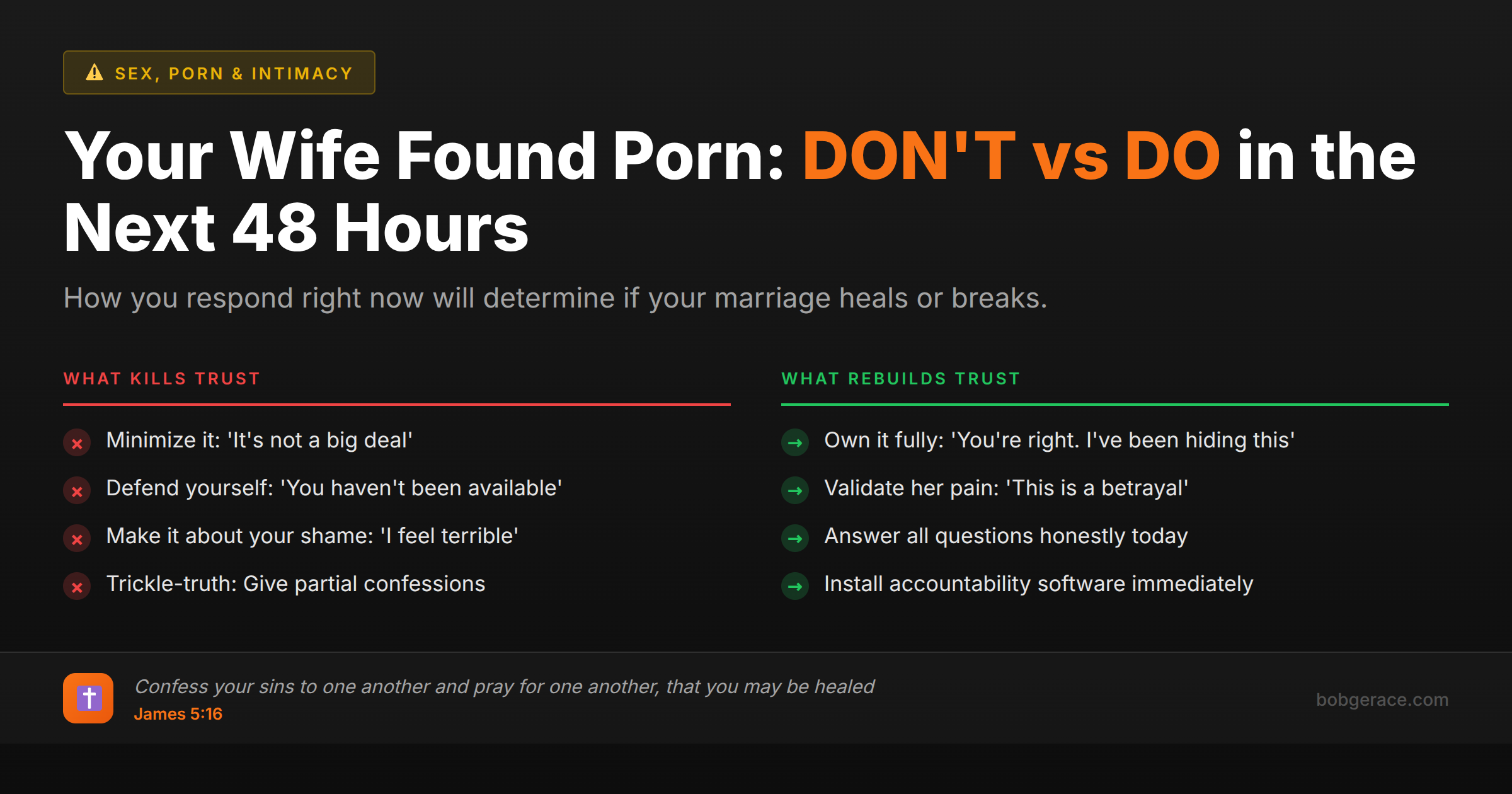 Marriage advice comparing wrong vs right responses when wife discovers porn use - biblical guidance for rebuilding trust
