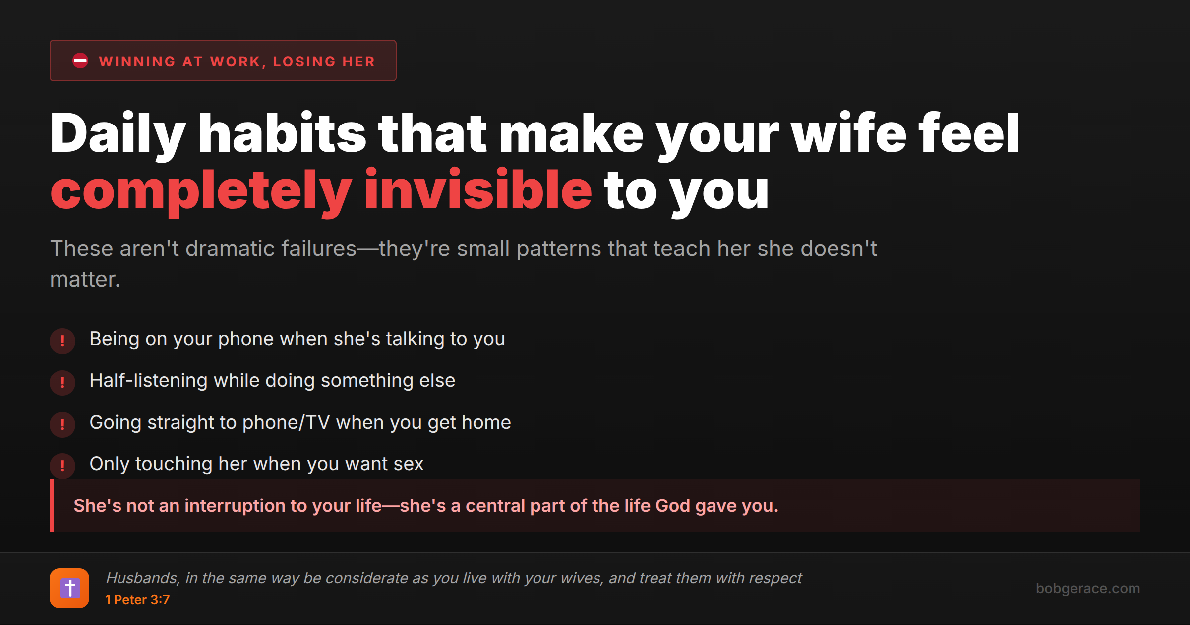 Warning signs: Daily habits that make your wife feel invisible - marriage coaching advice with Bible verse
