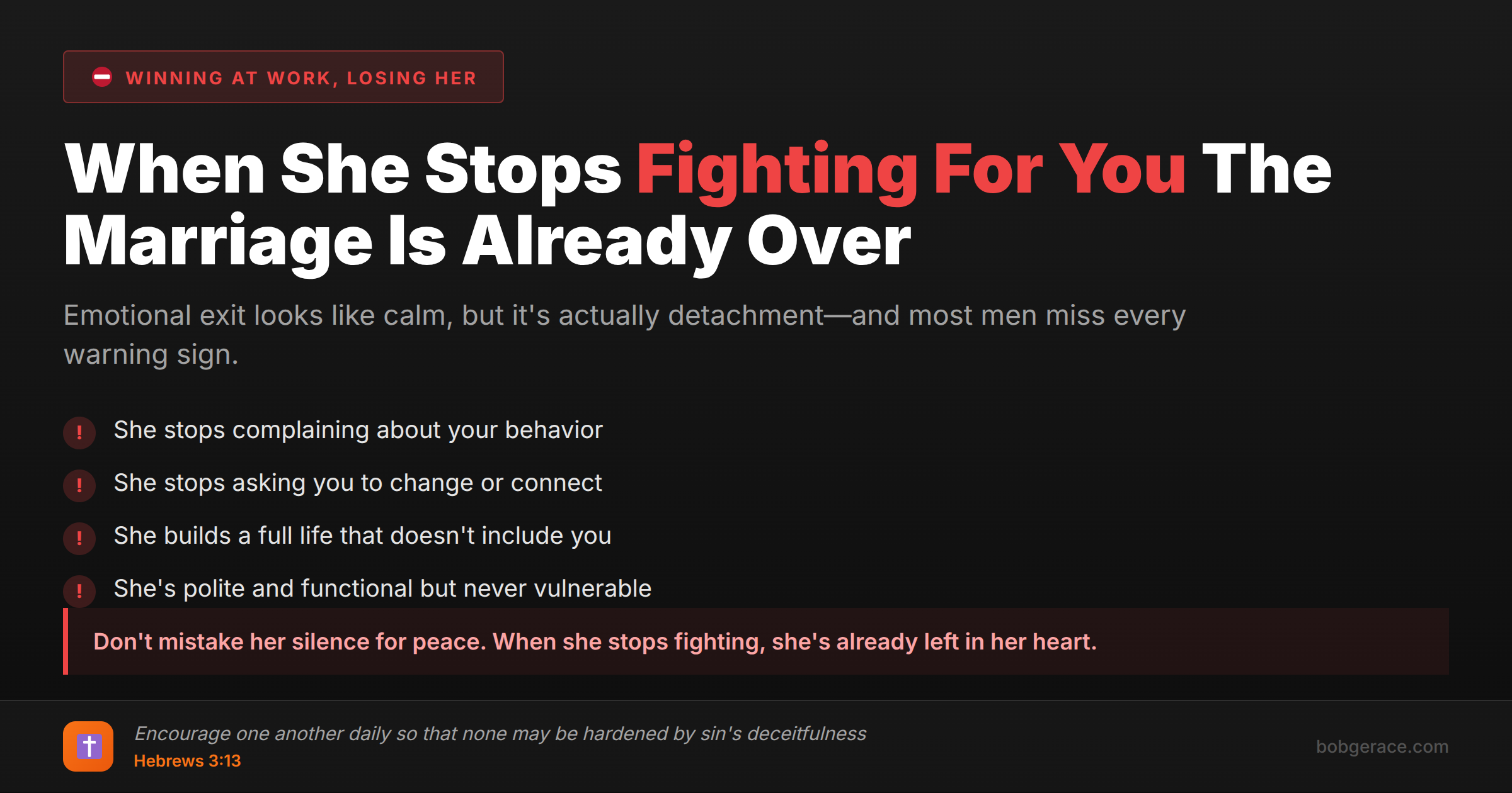 Warning signs of emotional exit in marriage - when wife stops fighting for the relationship and becomes emotionally detached