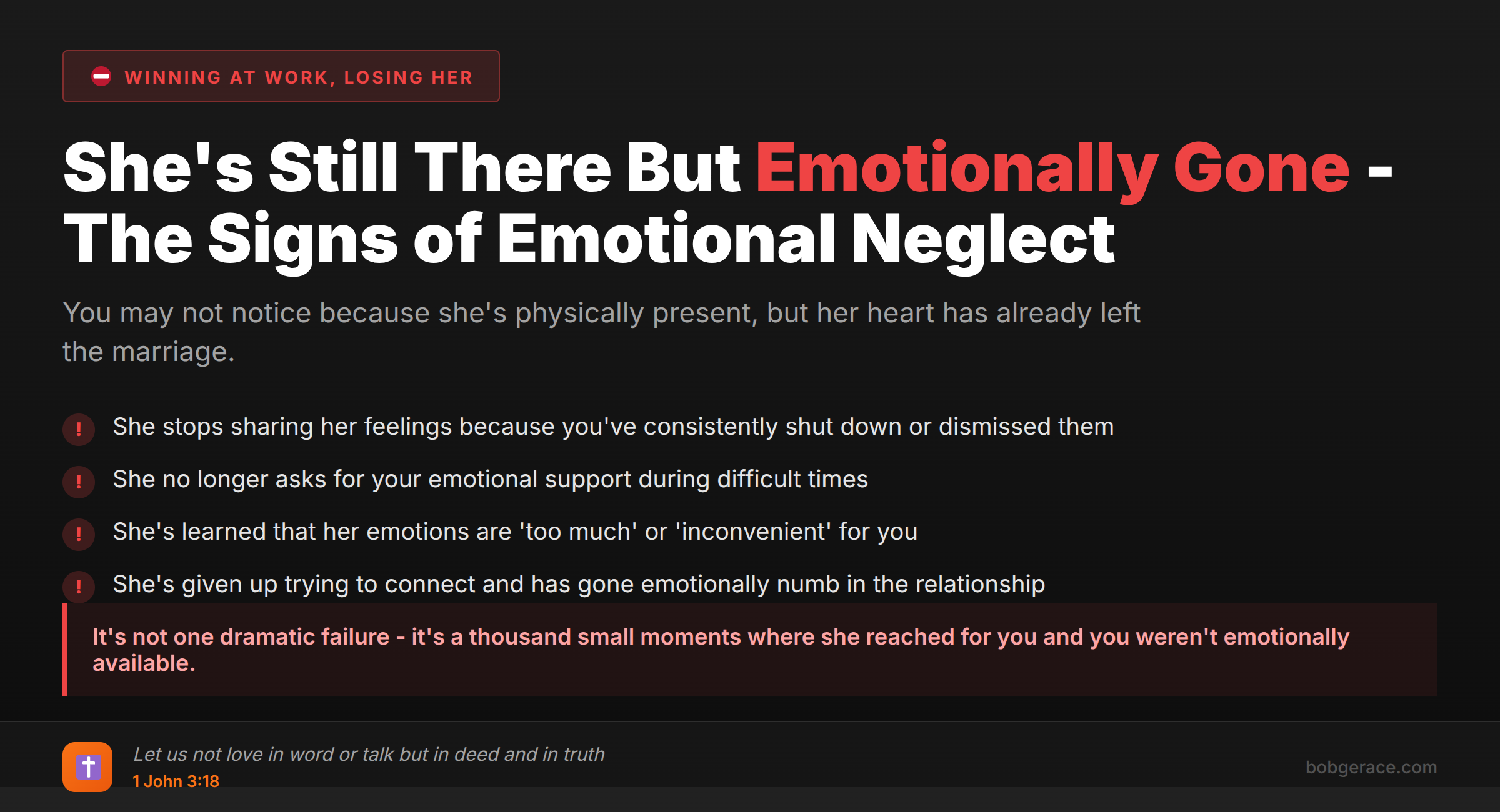 Warning signs of emotional neglect in marriage - when wives emotionally withdraw due to unmet emotional needs