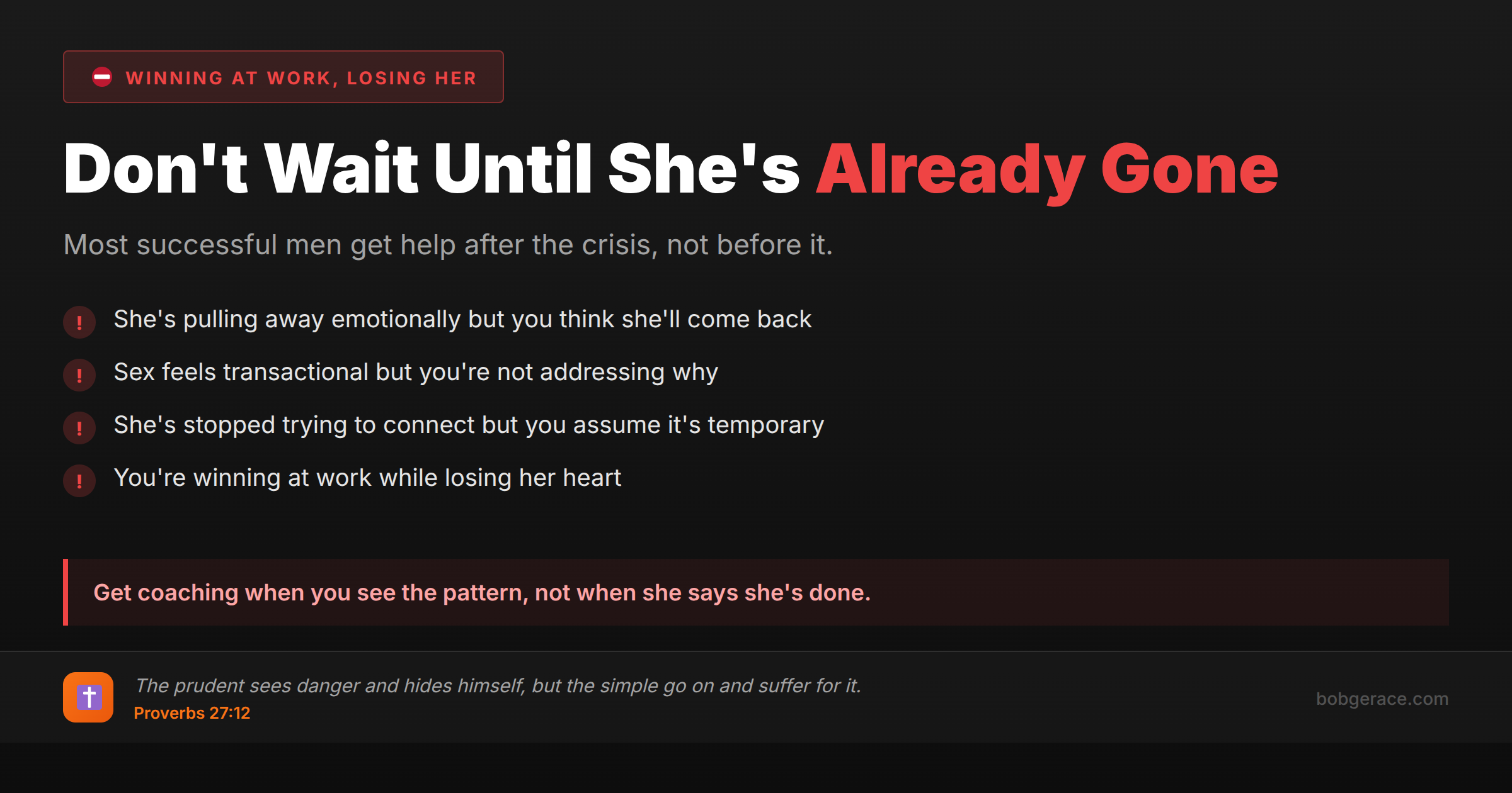 Warning signs successful men need marriage coaching before crisis hits - don't wait until she's gone