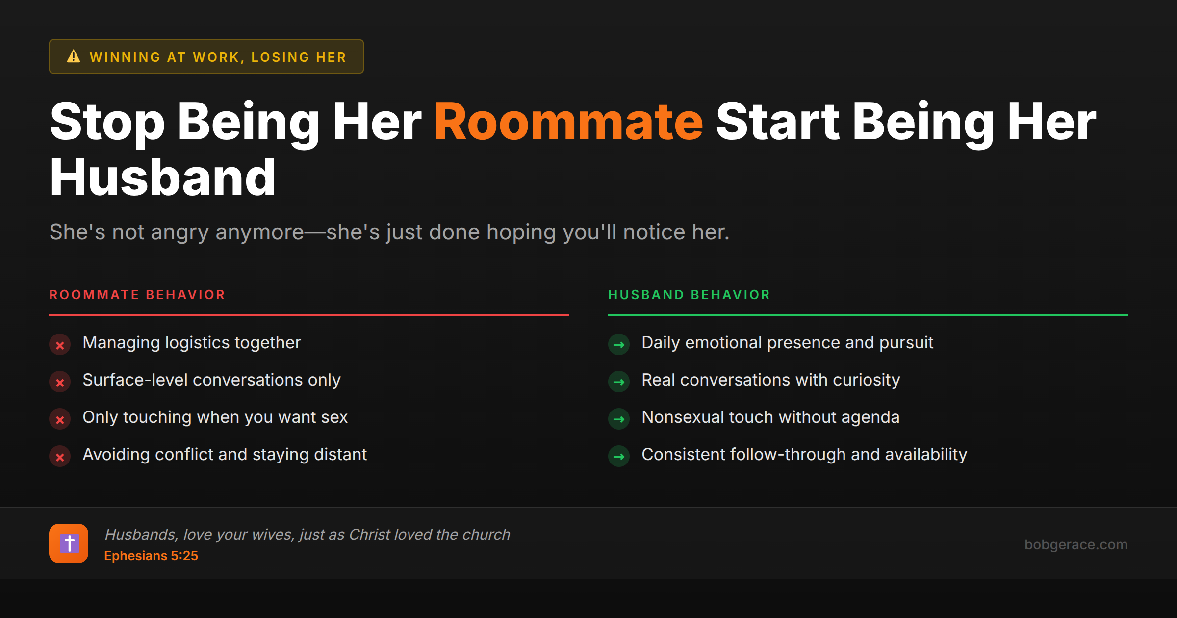 Marriage coaching advice comparing roommate behavior vs husband behavior to rebuild emotional connection