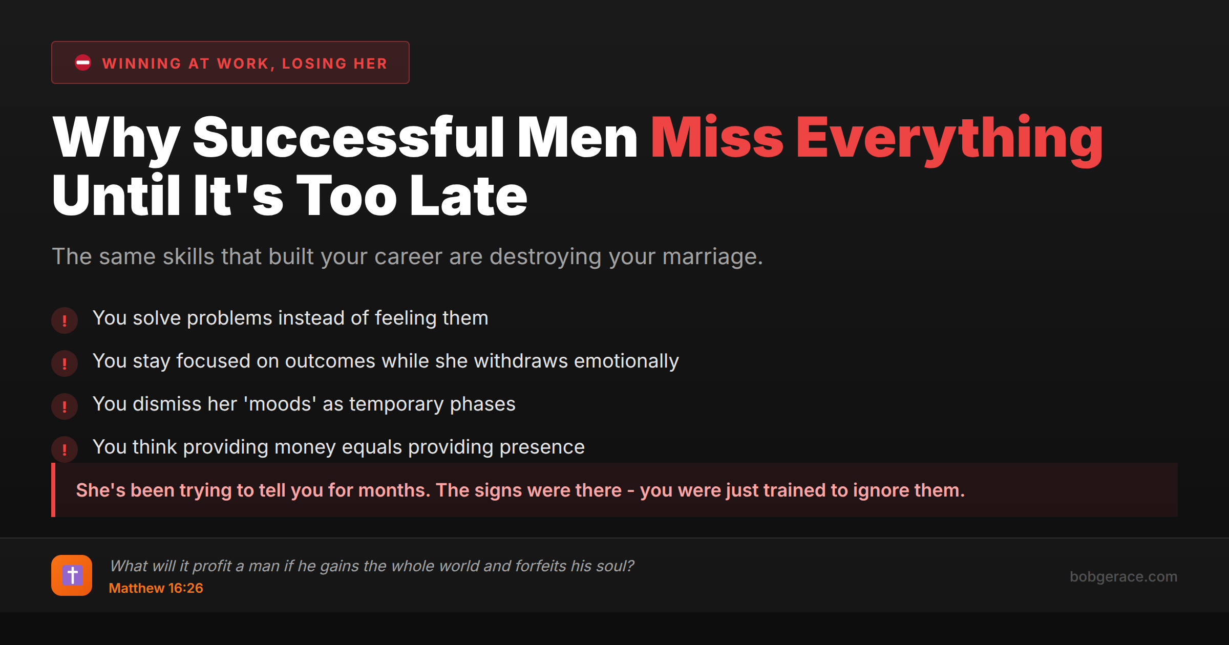 Marriage coaching warning signs for successful men who are losing their wives while building their careers