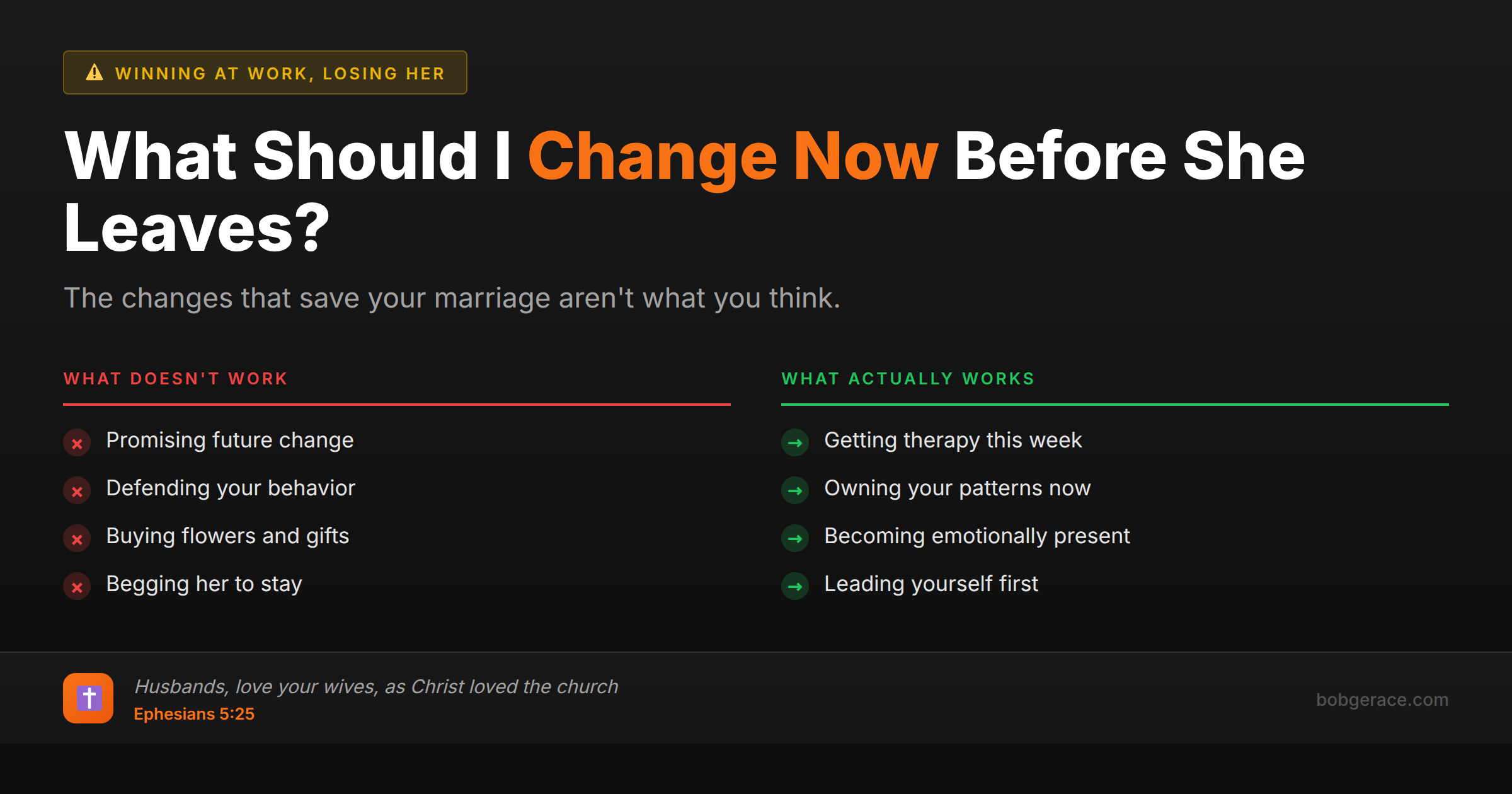 Marriage advice comparing ineffective vs effective changes men should make when wife wants to leave