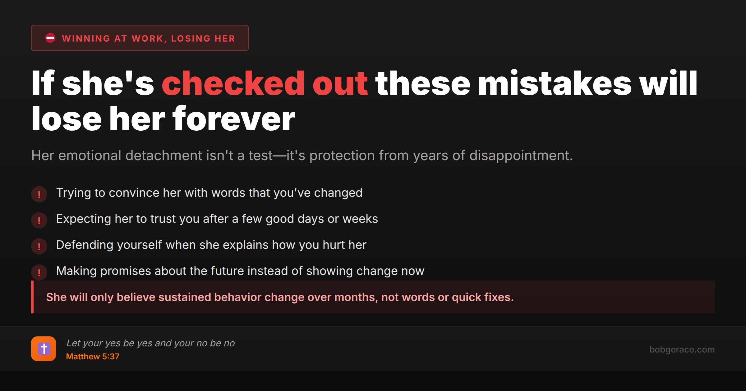 Warning signs about mistakes men make when their wife has emotionally detached from the marriage