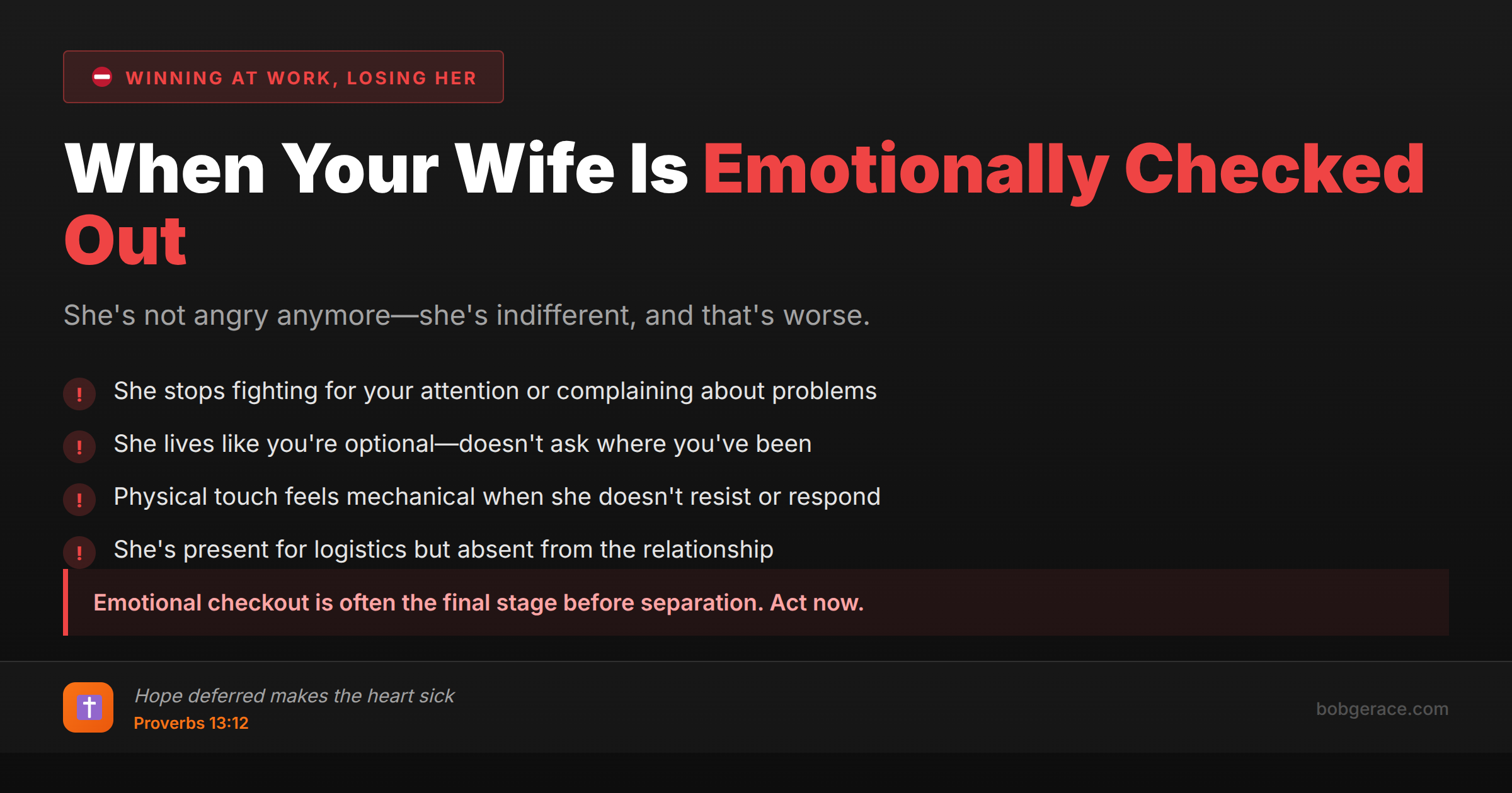 Warning signs that your wife is emotionally checked out of the marriage - marriage coaching advice for men