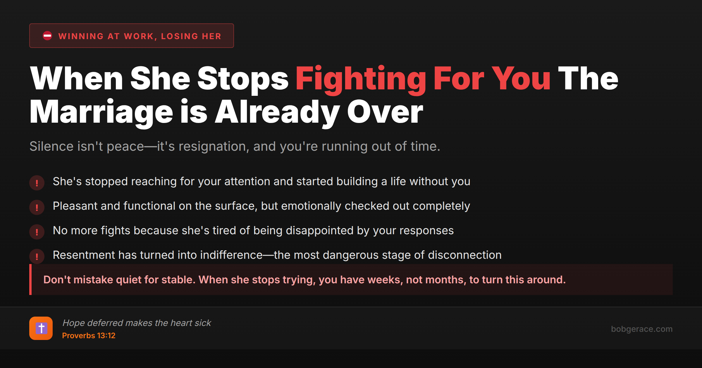 Marriage coaching warning signs when wife becomes emotionally distant and stops fighting for connection