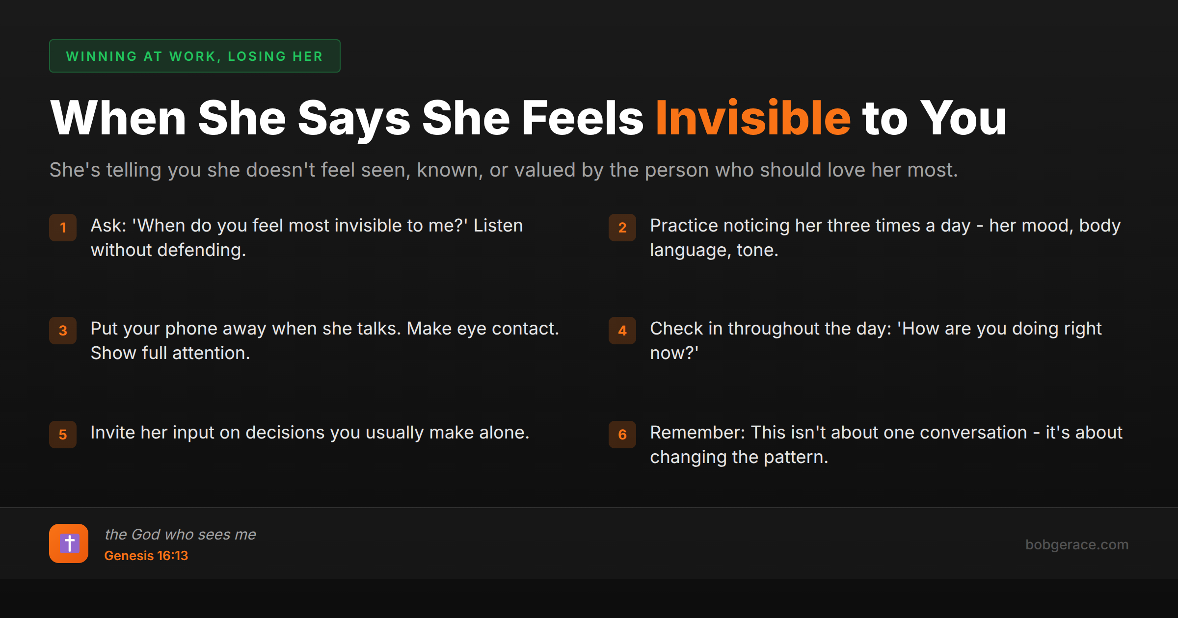 Marriage advice checklist for when wife feels invisible - 6 action steps to help her feel seen and valued
