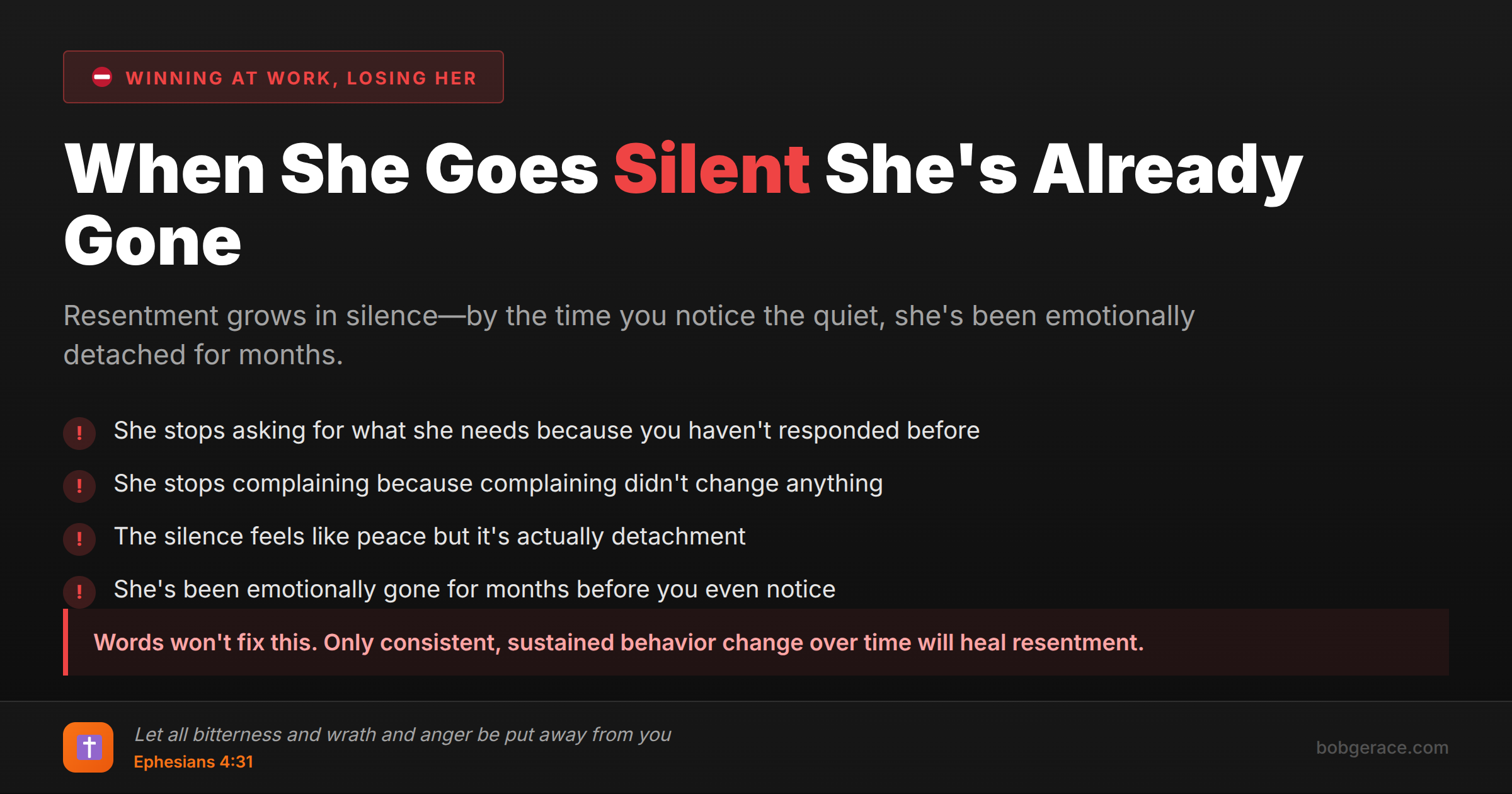 Marriage coaching warning signs when wife becomes silent due to resentment - relationship advice for men