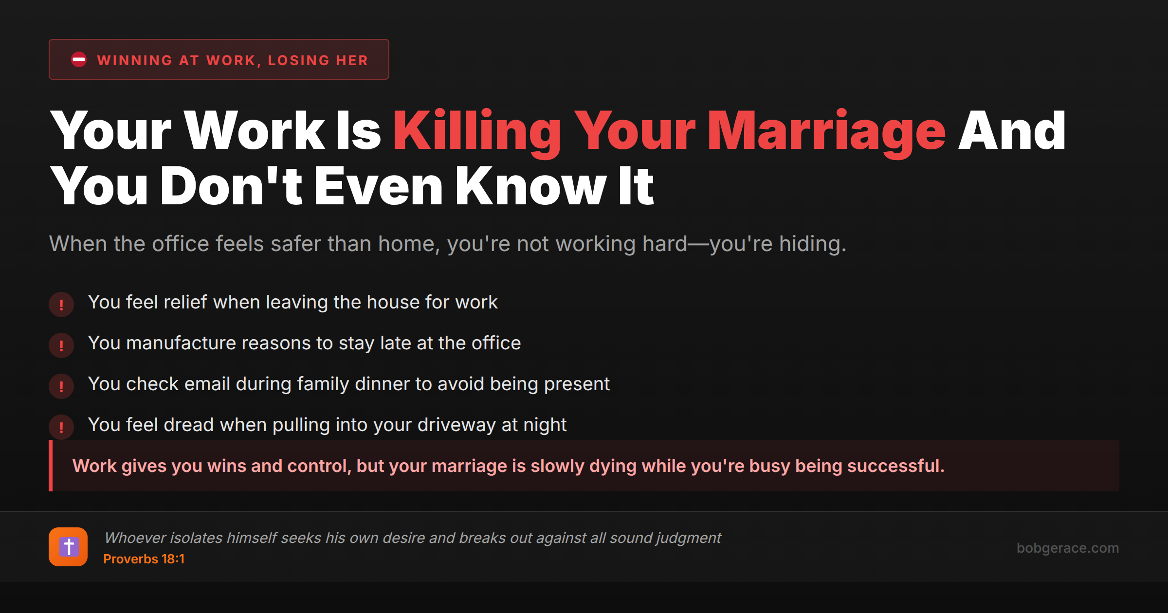 Warning signs that work has become an escape from marriage problems - marriage coaching advice for men